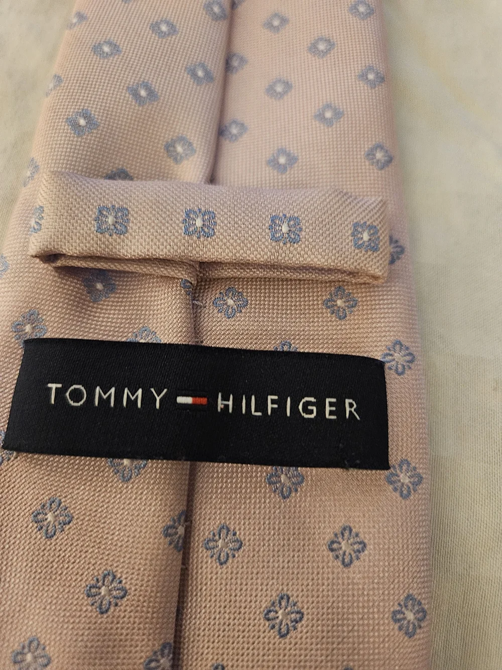 Tommy Hilfiger Light Pink Tie with Blue Floral Motif
